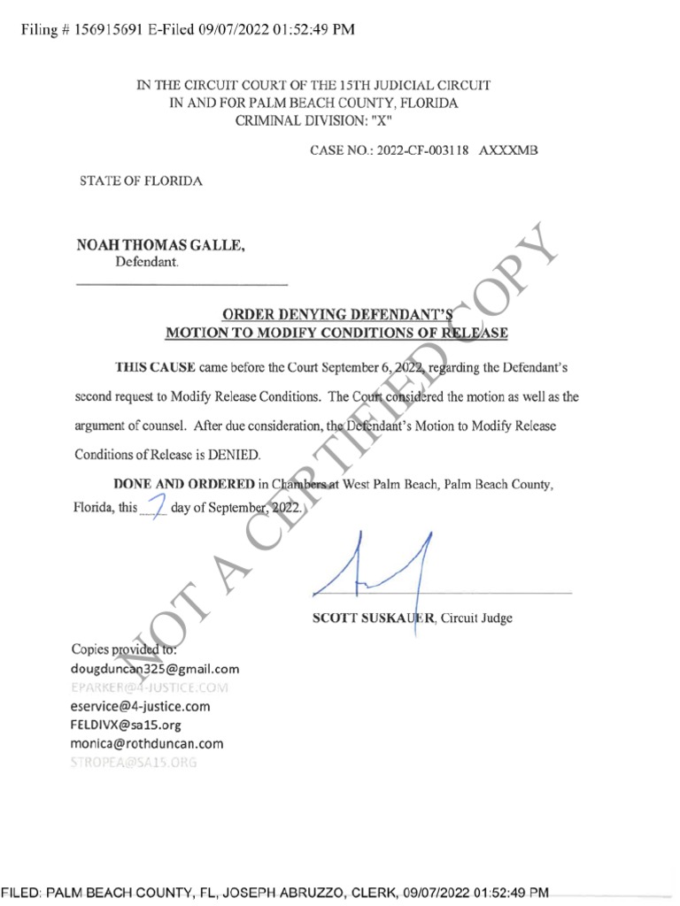 Noah Galle Motion Denied PDF