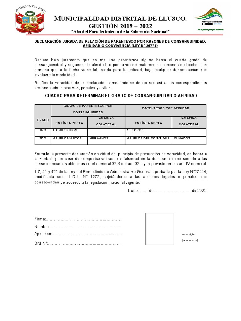 Declaración Jurada de Parentesco | PDF | Política | Derecho