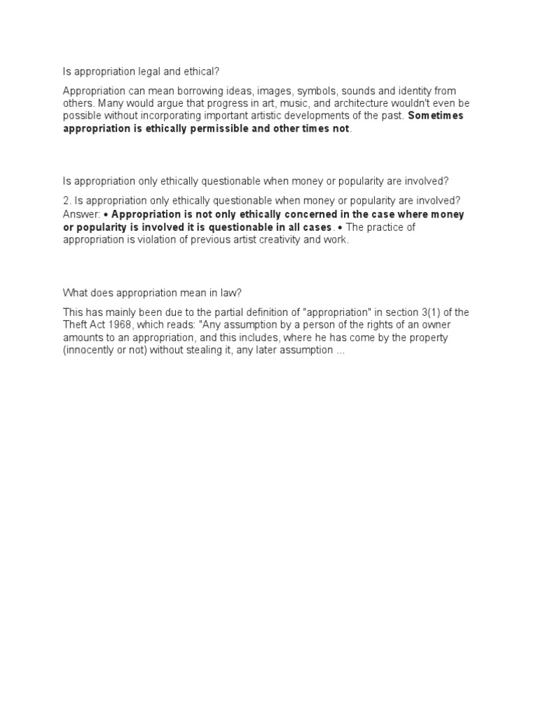 Legal and Ethical Issues of Appropriation | PDF | Social Science