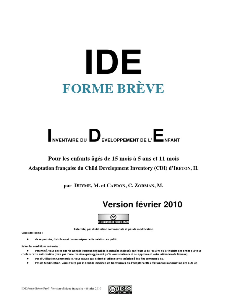 Inventaire Développement Enfant IDE | PDF
