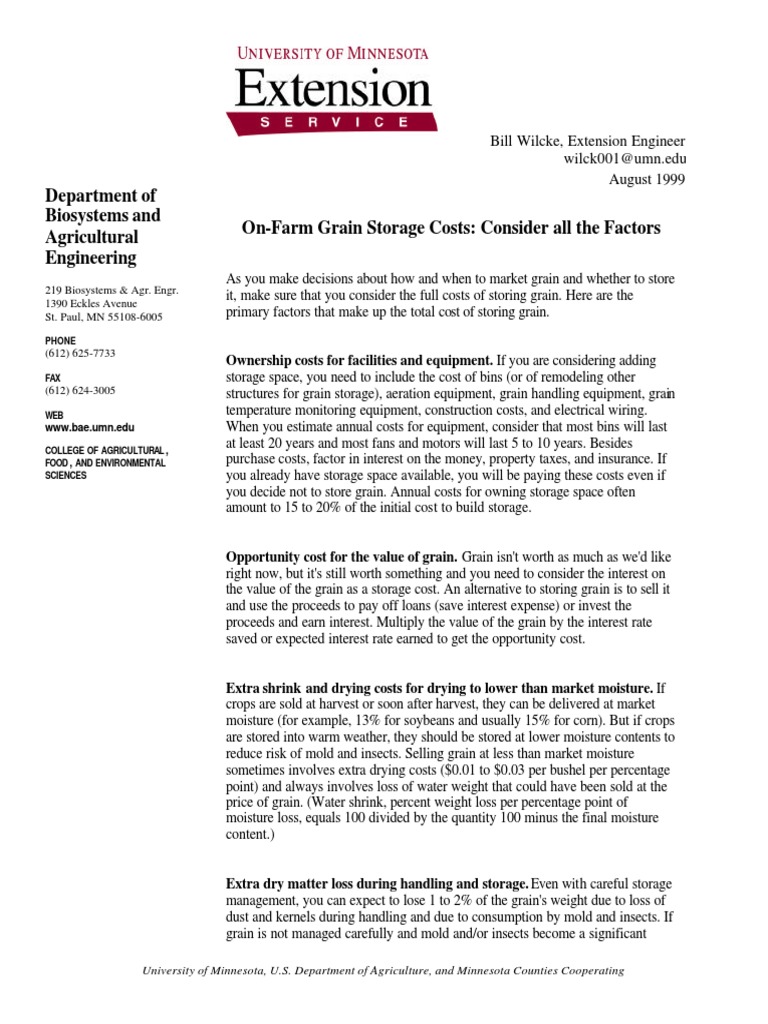 OnFarm Grain Storage Costs PDF Interest Percentage