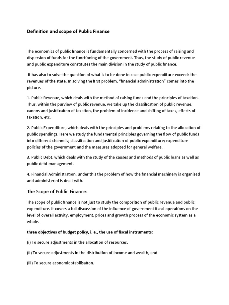 Definition and Scope of Public Finance PDF Public Finance Fiscal