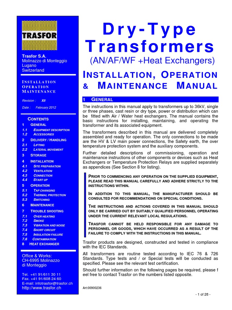Trasfor Transformer Installation Manual | PDF | Transformer | Relay