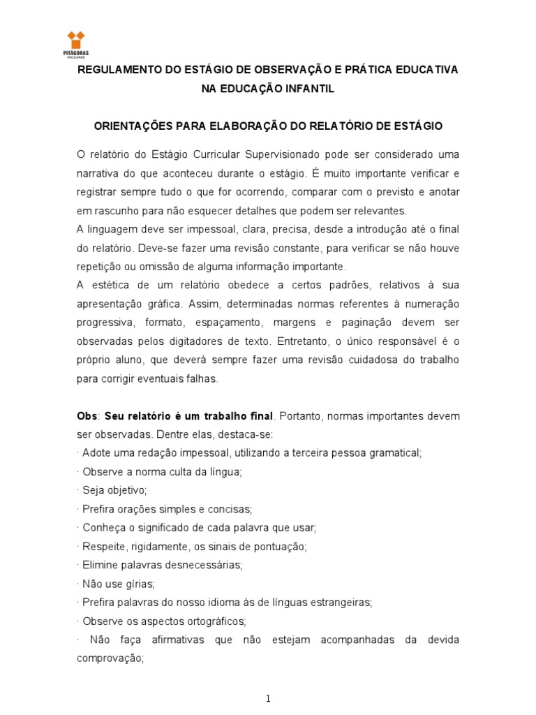 Relatorio De Estagio Gestão Escolar Pedagogia Pronto Unopar