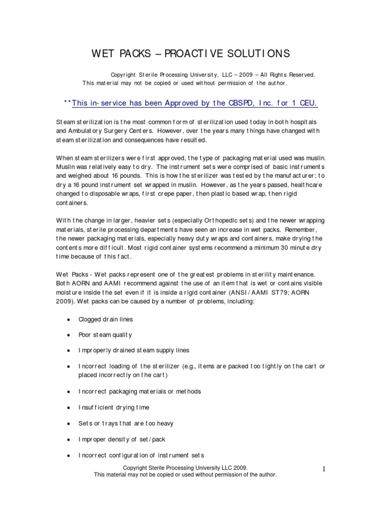 Wet Packs Proactive Solutions PDF Sterilization (Microbiology)