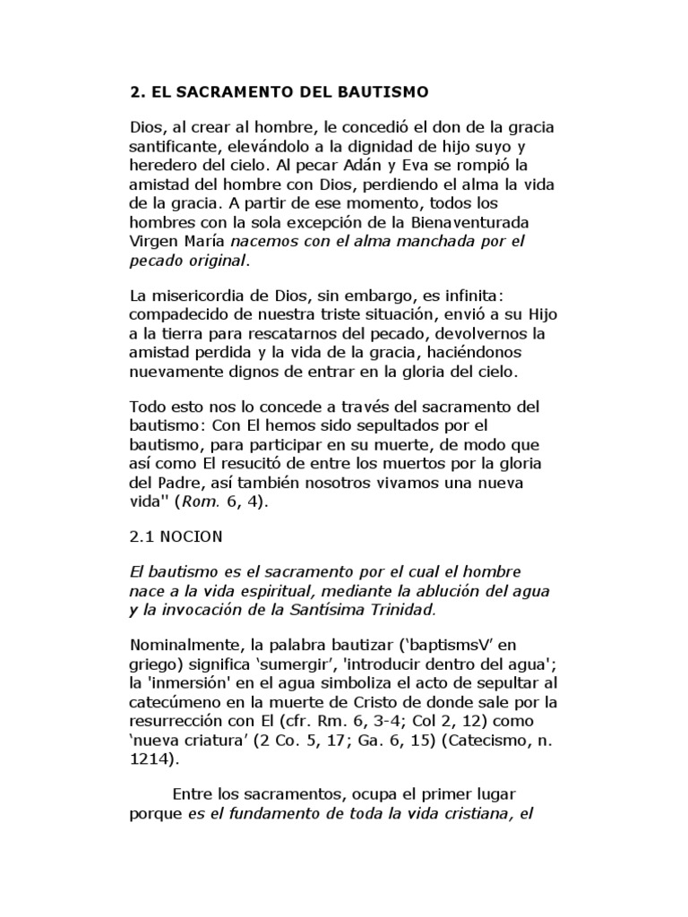 El sacramento del bautismo: origen, significado y efectos | PDF ...