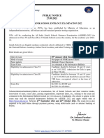Public Notice 27.09.2021: All India Sainik School Entrance Examination 2022