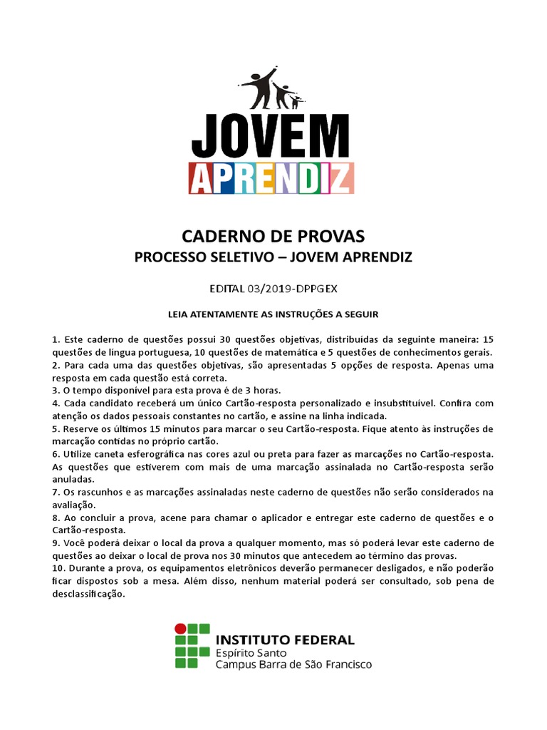 Provas Jovem Aprendiz 2019 - Edital 03 | PDF | Comunicação | Aprendizado
