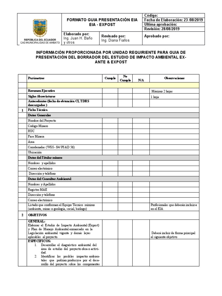 Contenido Presentacion Estudio Impacto Ambiental | PDF | Evaluación de ...
