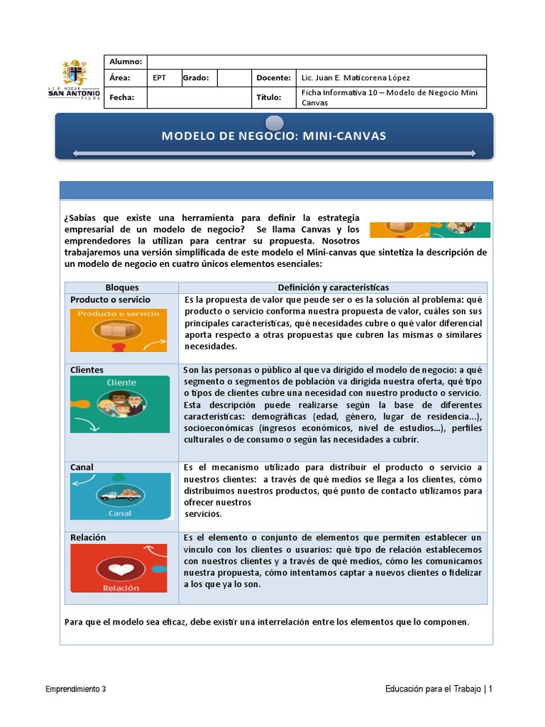 Modelo de Negocio: Mini-Canvas | PDF | Modelo de negocio | Iniciativa ...