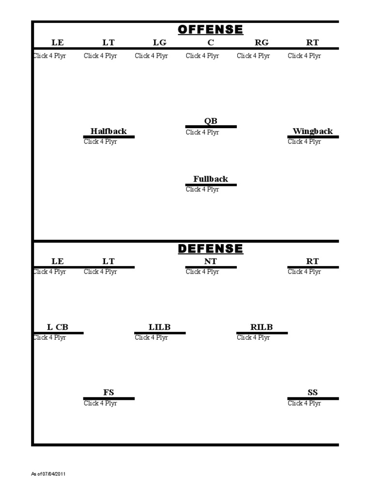 Free Printable Football Depth Charts