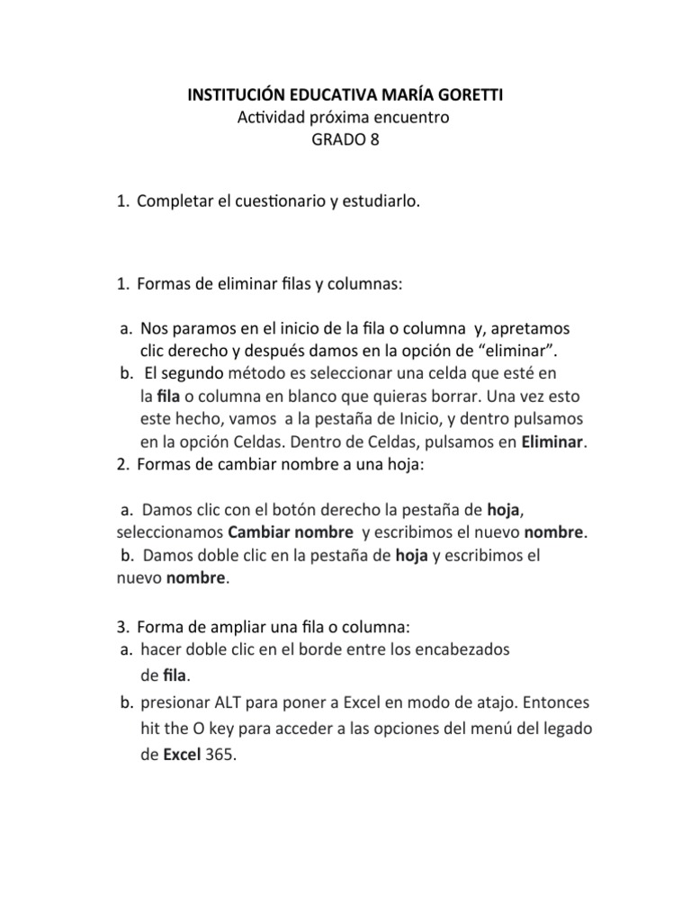 Guía de Excel para Grado 8: Funciones y Fórmulas | PDF | Microsoft ...