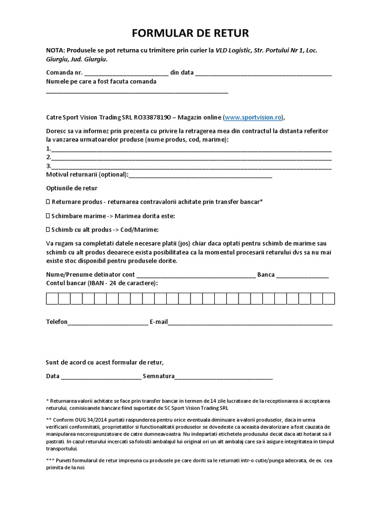 Formular de Retur | PDF