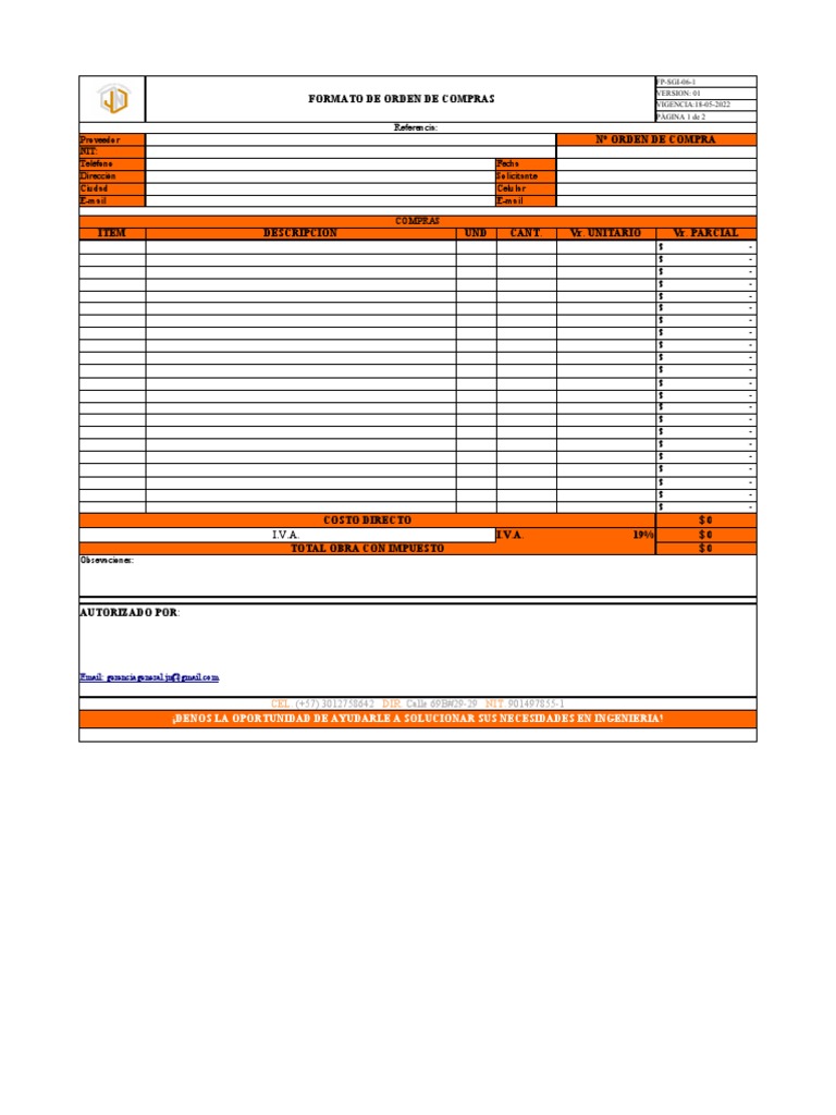 Formato de Orden de Compra PDF | PDF