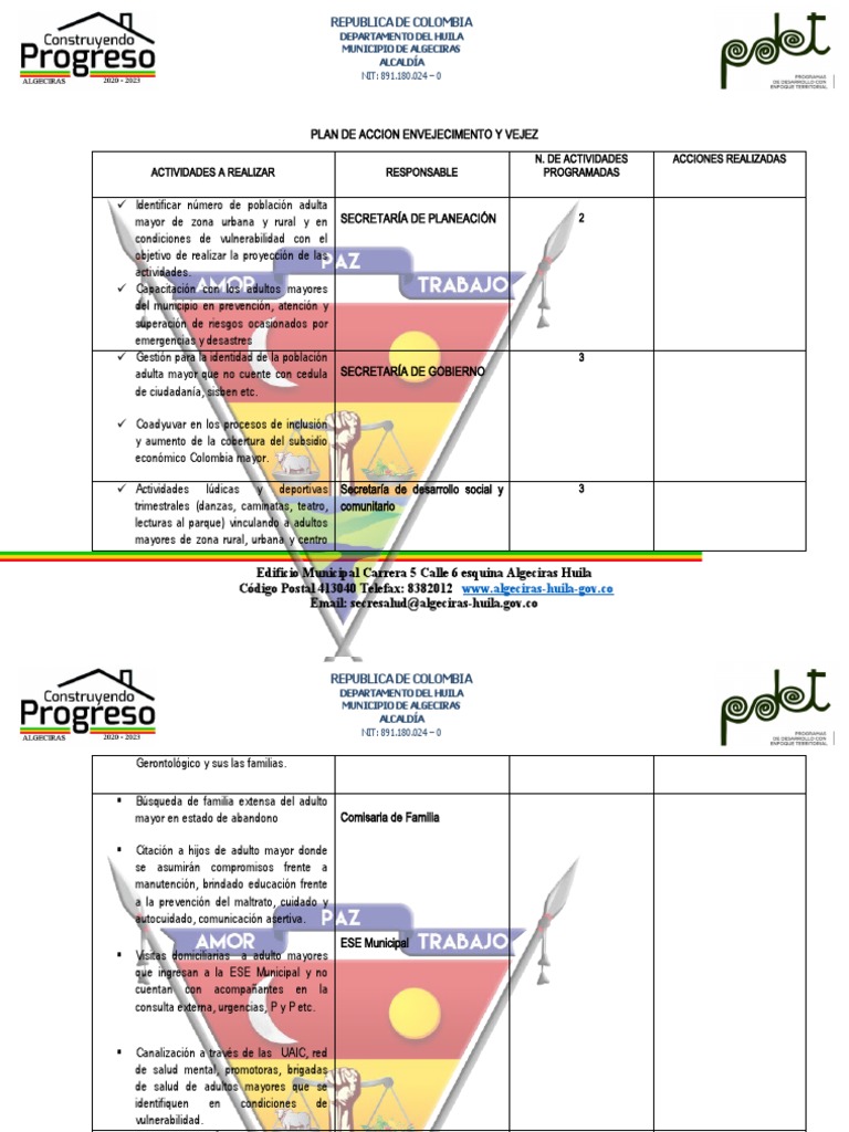 Plan de Acción para Adultos Mayores en Algeciras | PDF | Vejez | Colombia
