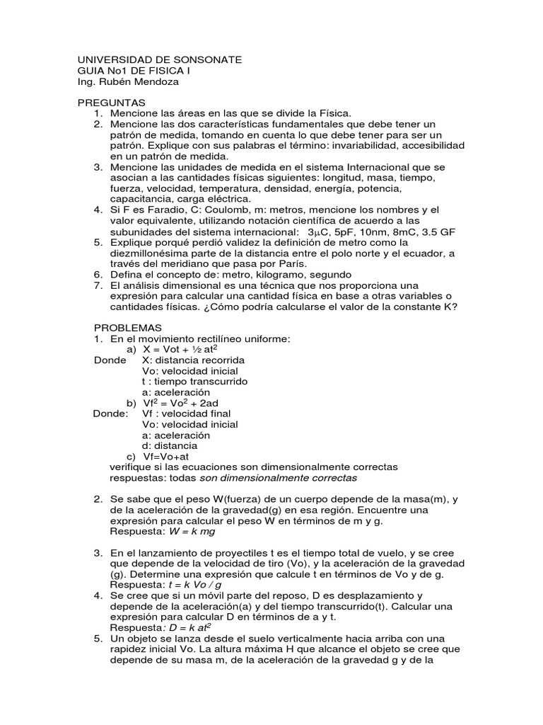 Guia 1 Fisica 1 | PDF | Velocidad | Metro