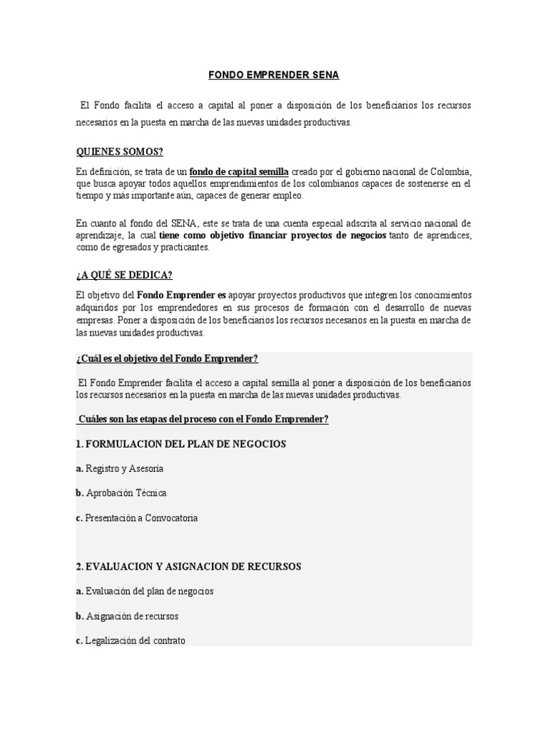 Fondo Emprender Sena | PDF | Iniciativa empresarial | Educación más alta