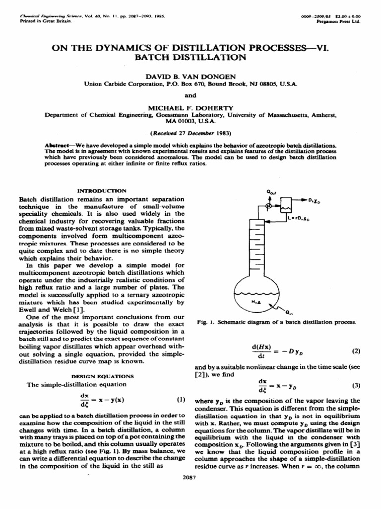 On The Dynamics of Distillation Processes VI Batch Distillation Doherty