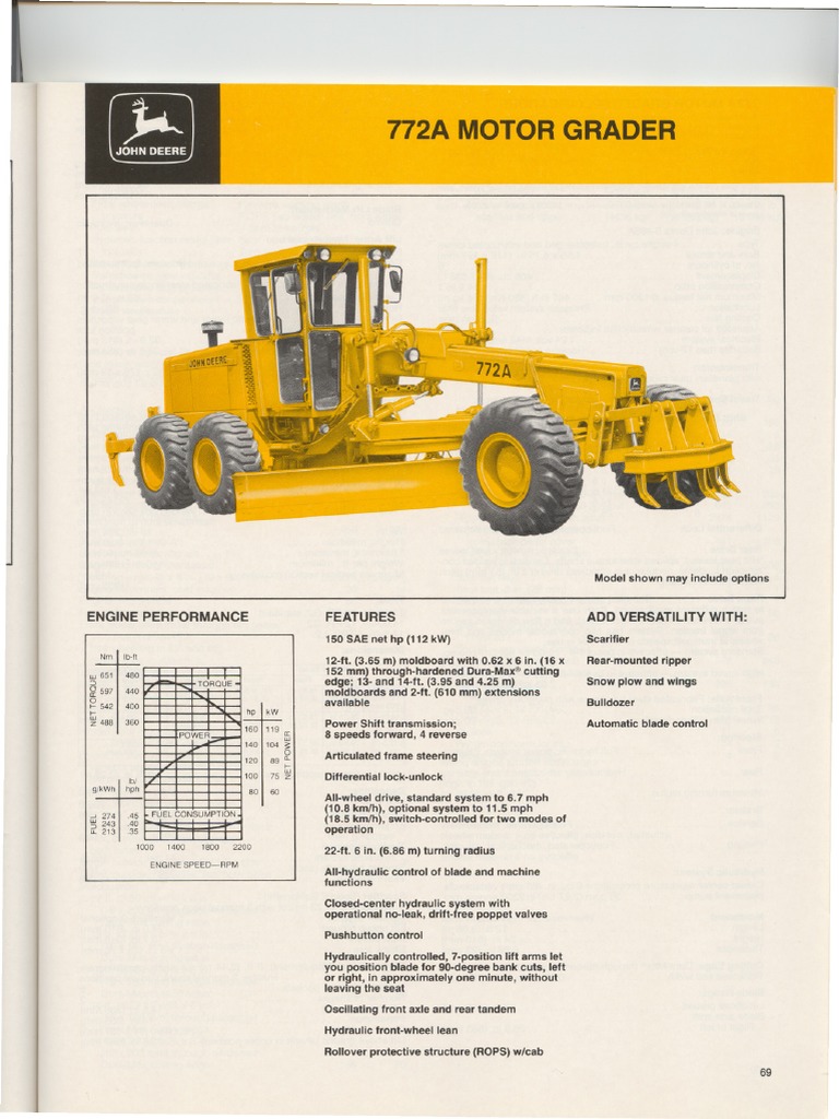 772A Motor Grader Specifications | PDF | Steering | Horsepower
