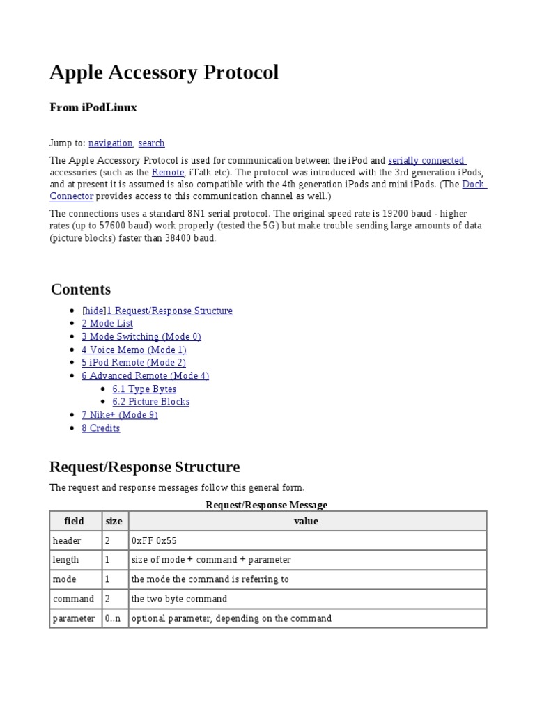 Apple Accessory Protocol PDF I Pod Communications Protocols