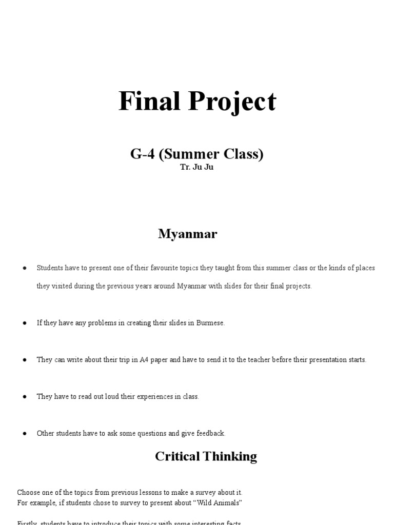 Myanmar Summer Class Final Project Guide | PDF