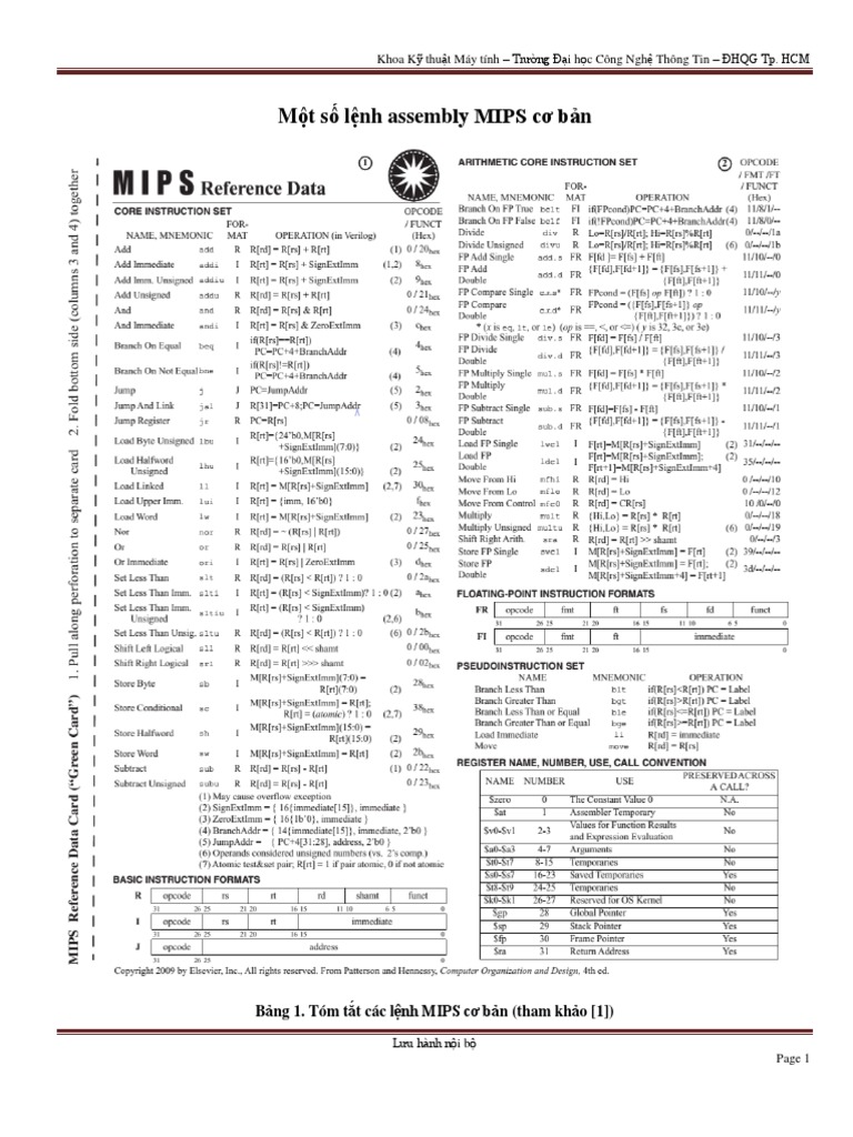 Một Số Lệnh Assembly MIPS Cơ Bản | PDF