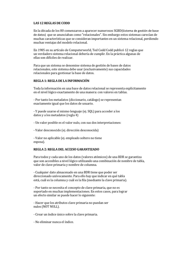 Las 12 Reglas de Codd | PDF