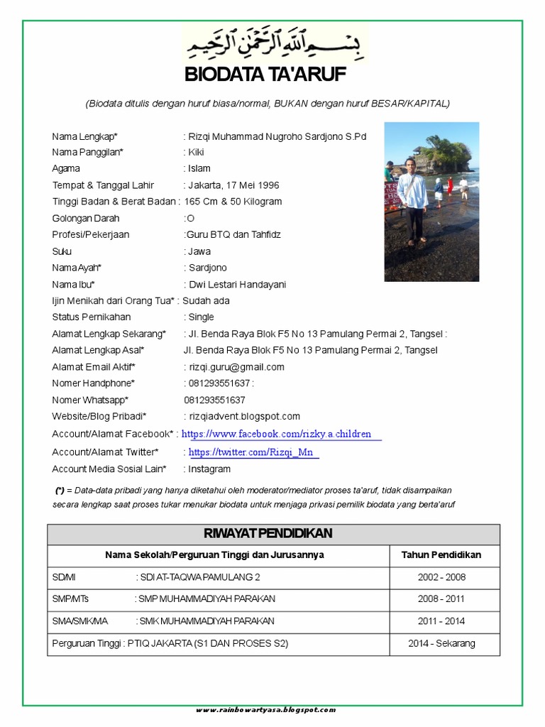 Biodata Taaruf Rizqi Muhammad Kiki | PDF