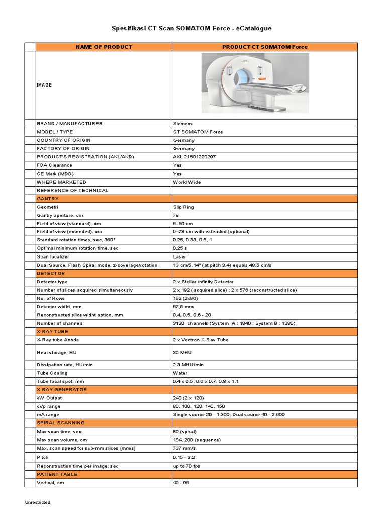 Spesifikasi CT SOMATOM Force | PDF | Ct Scan | Angiography