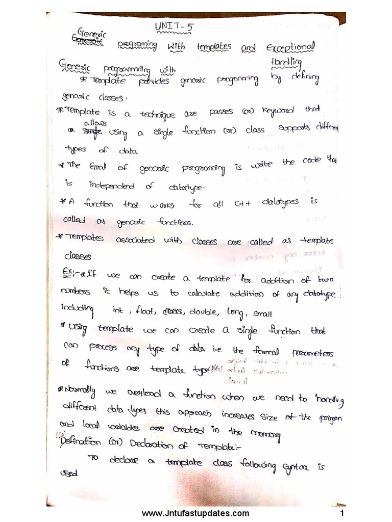 Jntuk 2-1 Oops C++ - Unit-5 | PDF | C++ | Class (Computer Programming)