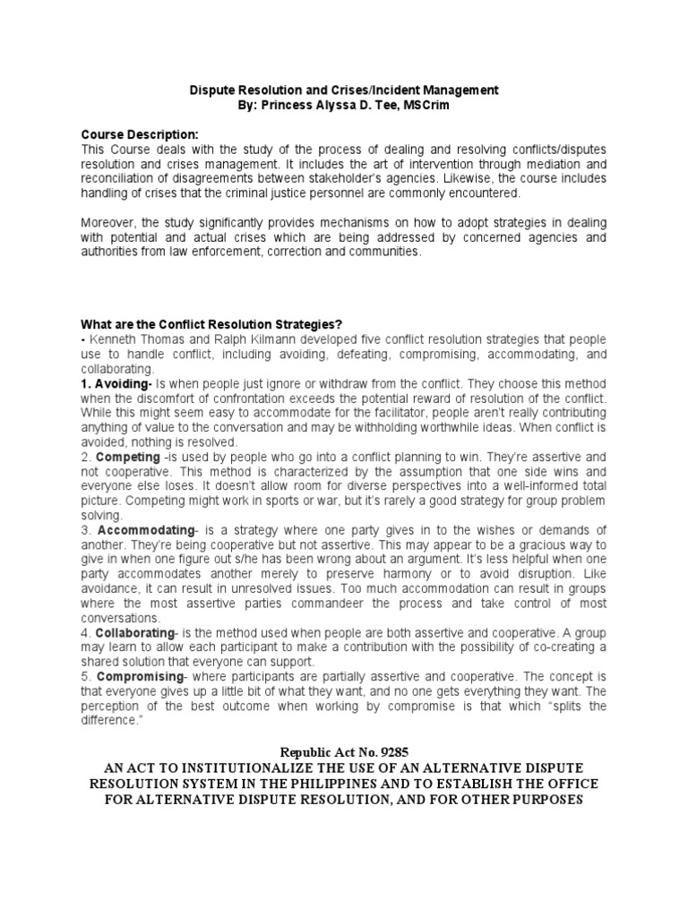 Dispute Resolution and Crisis Management | PDF | Mediation ...