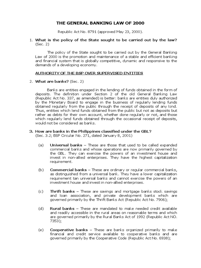 The General Banking Law of 2000 PDF Banks Trust Law