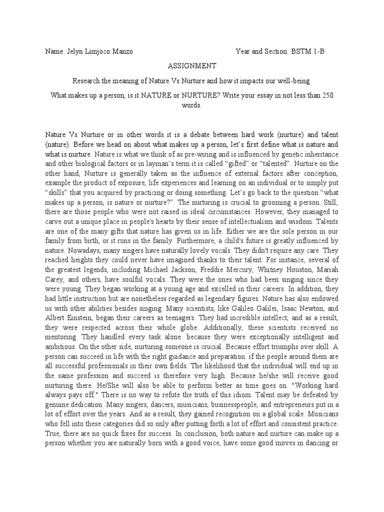 Nature VS Nurture Essay | PDF | Nature Versus Nurture | Singing
