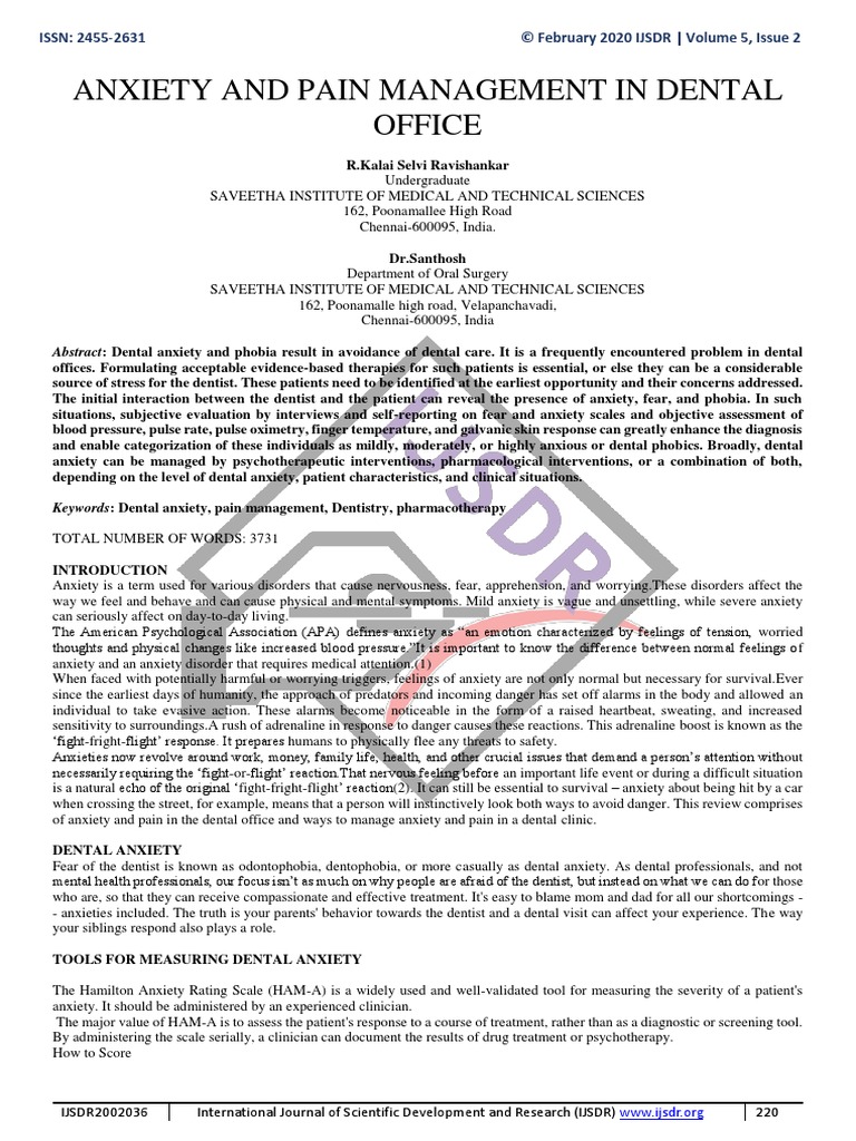 Anxiety and Pain Management in Dental PDF Anesthesia Anxiety