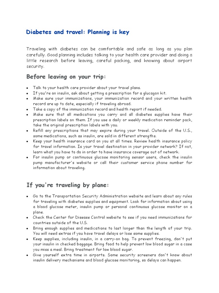 Diabetes and Travel PDF Diabetes Insulin