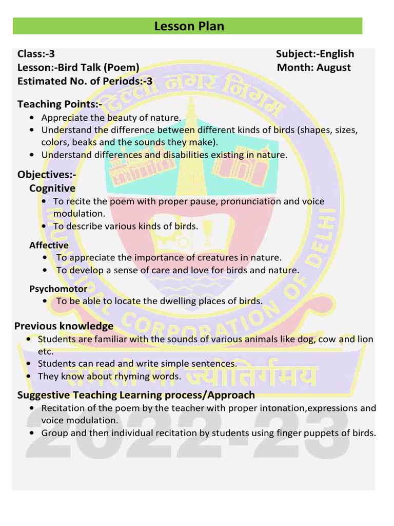Grade 3 English Poem Lesson Plan | PDF | Teaching Method | Learning
