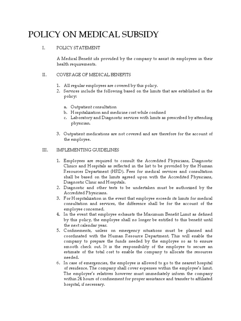 Policy On Medical Subsidy PDF Physical Therapy Physical Examination