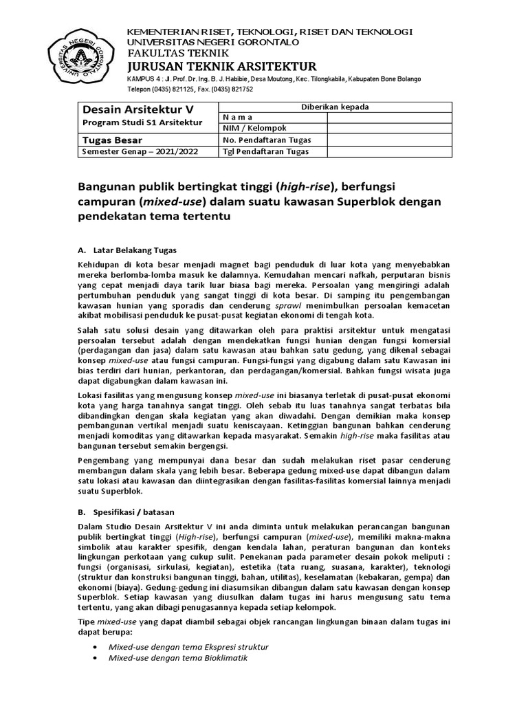 TOR Tugas Besar Desain Arsitektur 5 - 2022 | PDF