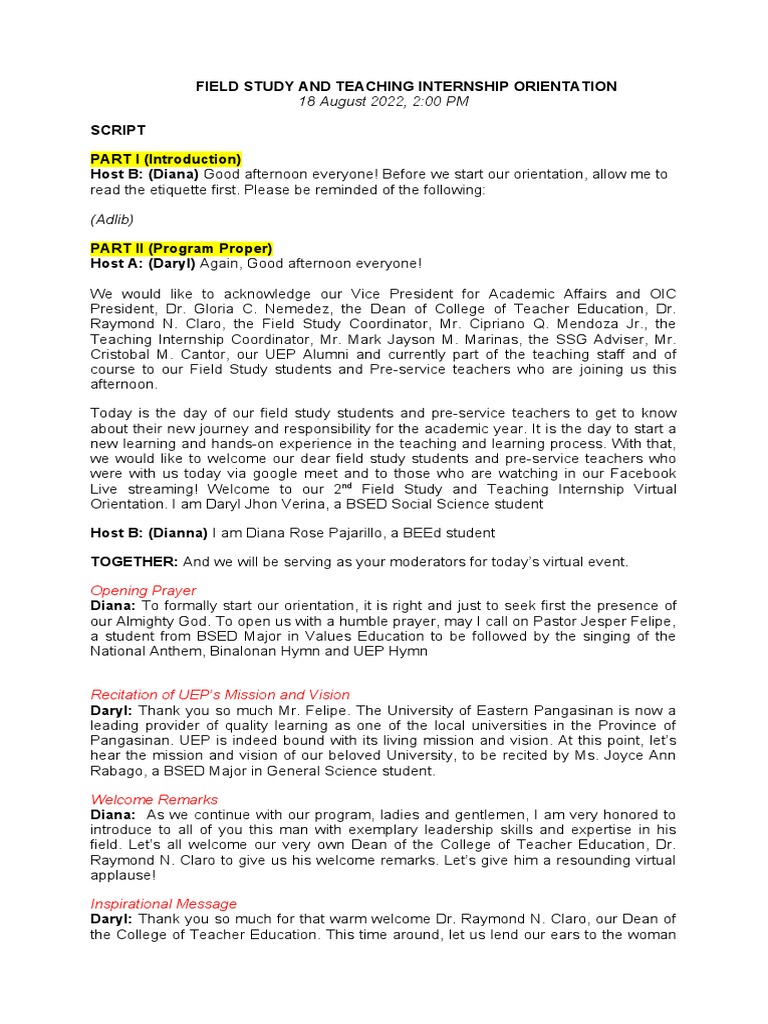 (Checked) Script FS and Internship Orientation | PDF