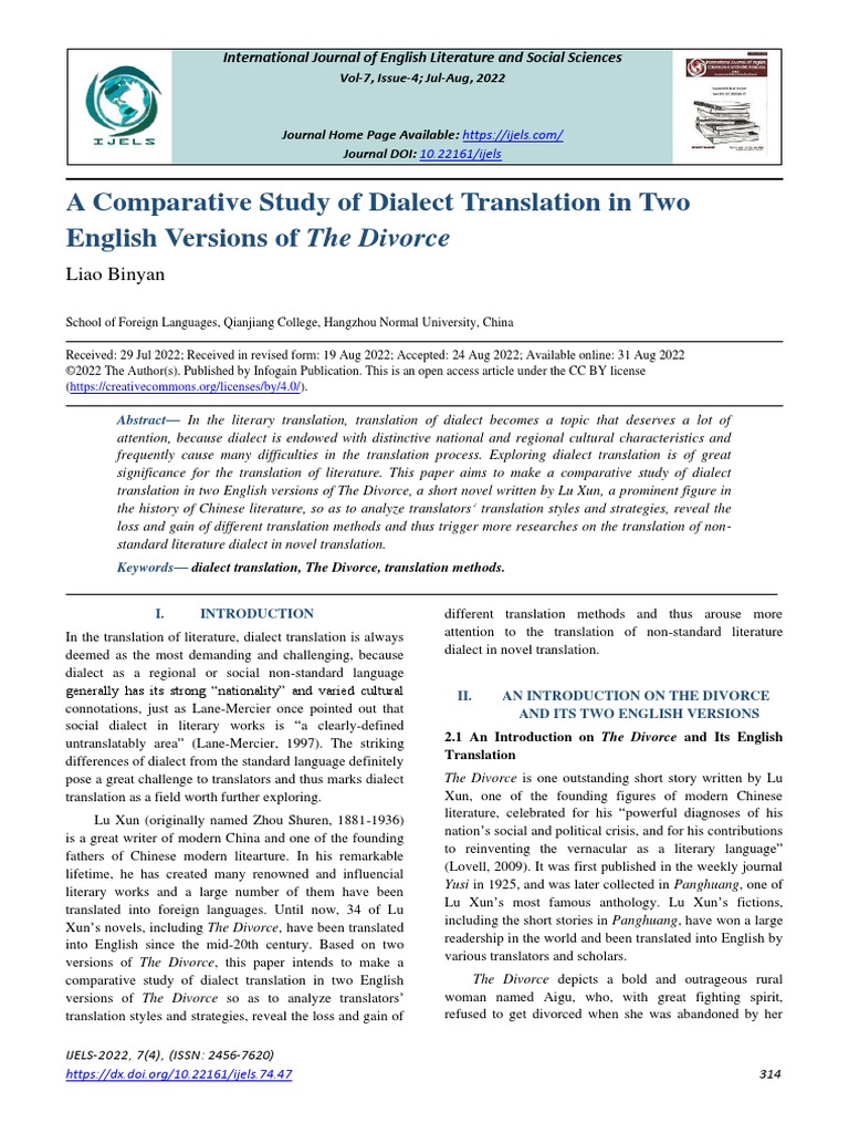 A Comparative Study of Dialect Translation in Two English Versions of ...