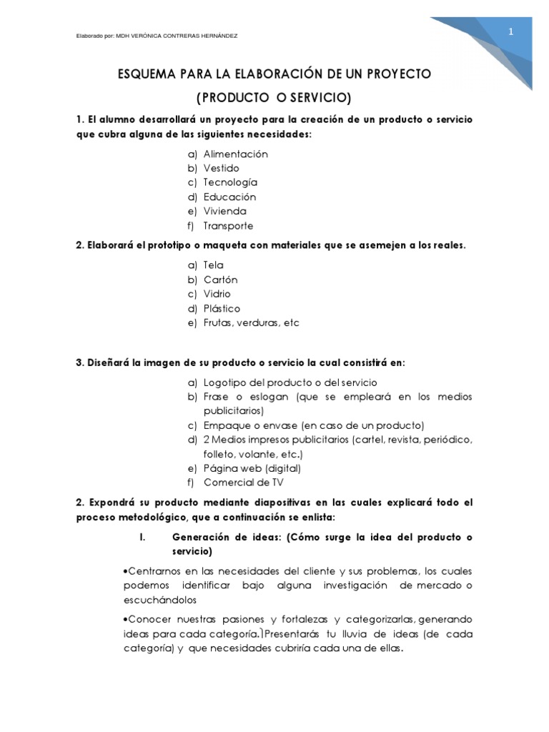 Esquema para La Elaboración de Un Proyecto | PDF | Marketing | Producto ...