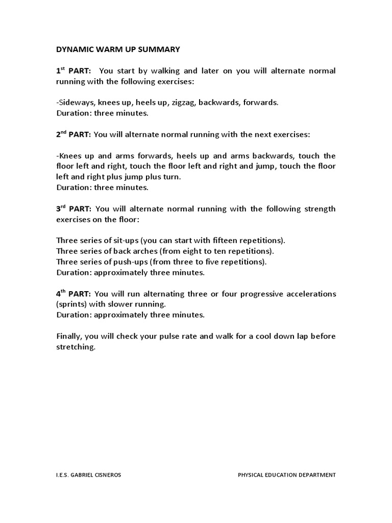 Summary Warm Up and Pulse Rate PDF Pulse Heart Rate