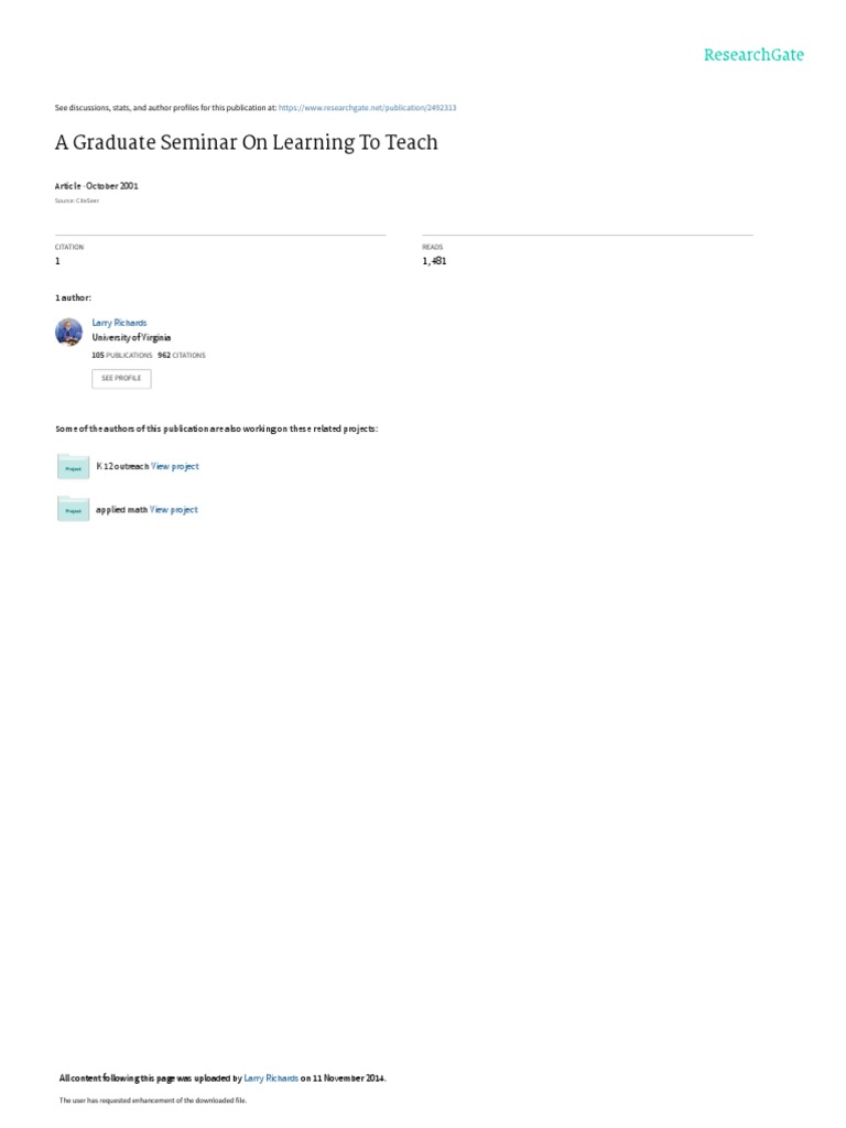 A graduate seminar on learning to teach pdf teaching method teachers