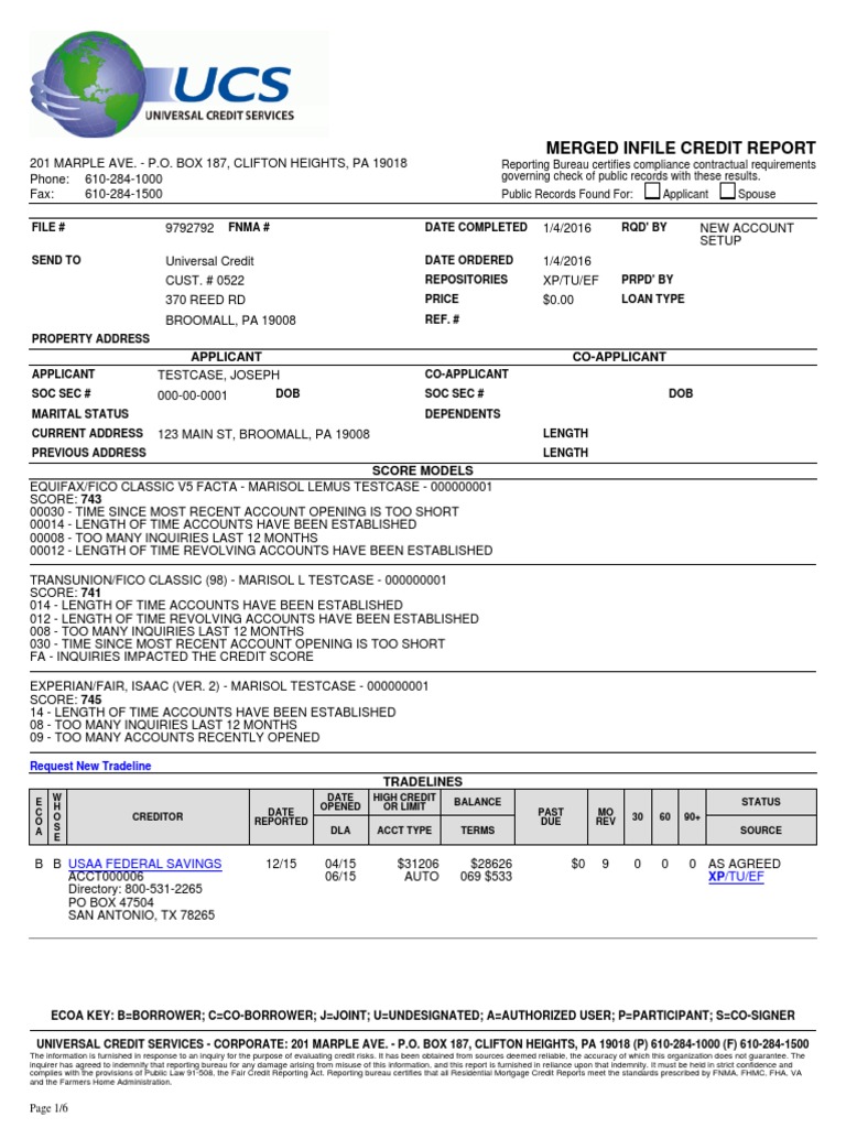 Tri Merge Credit Report Sample PDF Credit History Credit Score