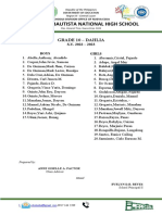 Leonor M. Bautista National High School Grade 10 Class List 2022-2023
