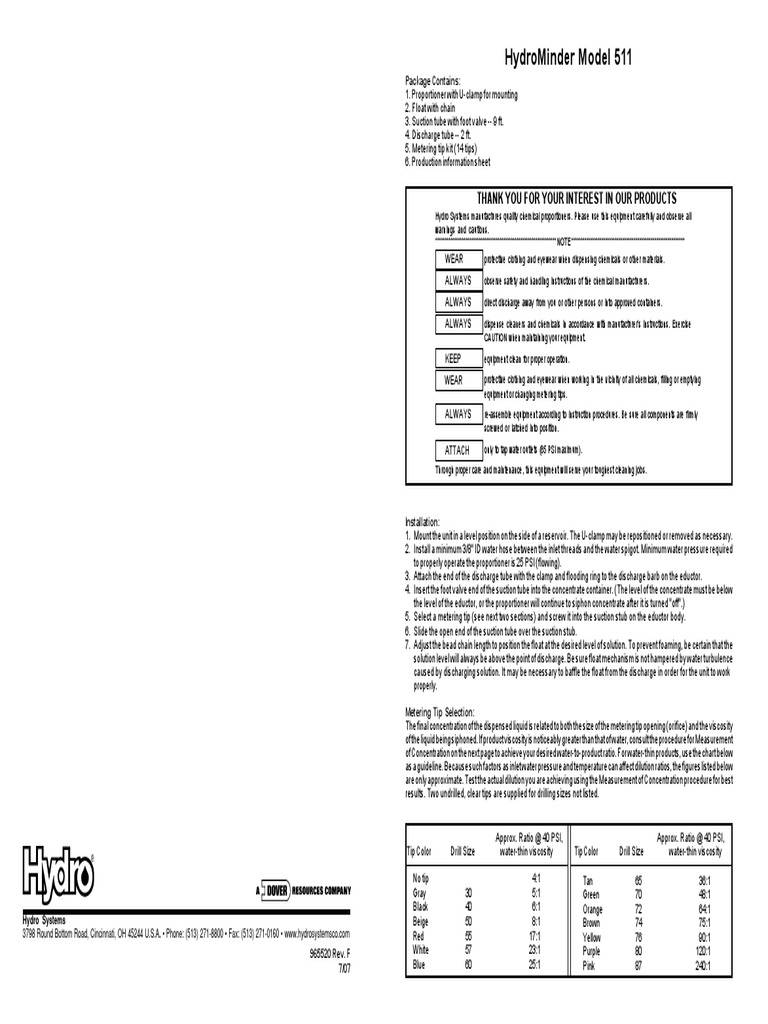 HydroMinder 511 PDF Valve Chemistry
