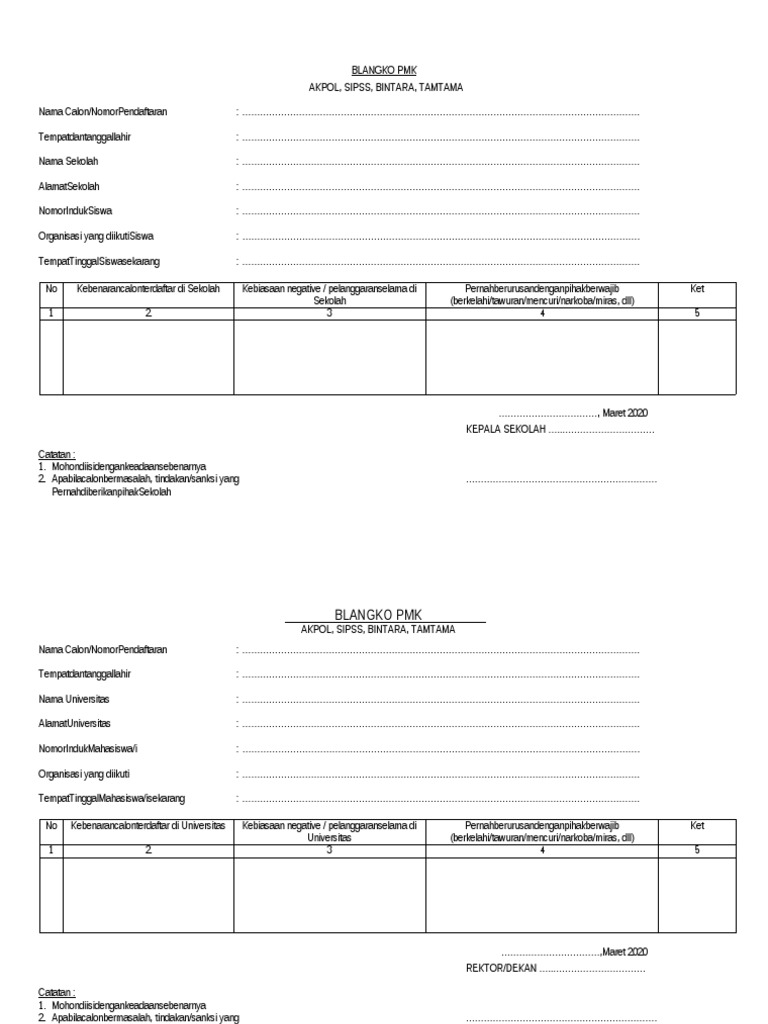 Panduan Pengisian Formulir PMK Polri | PDF