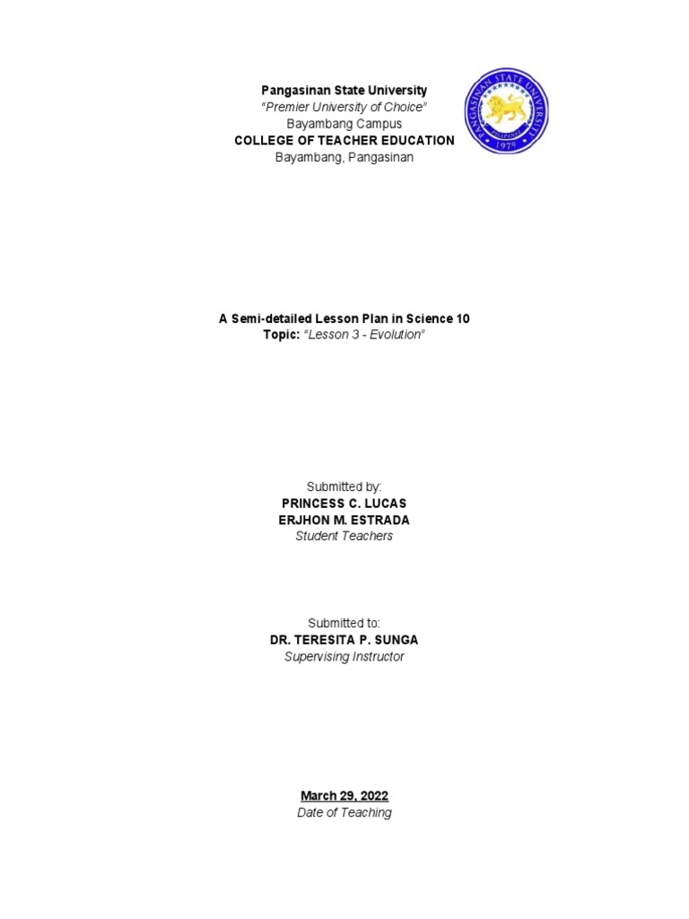 Evolution Lesson Plan for Science 10 | PDF | Evolution | Natural Selection