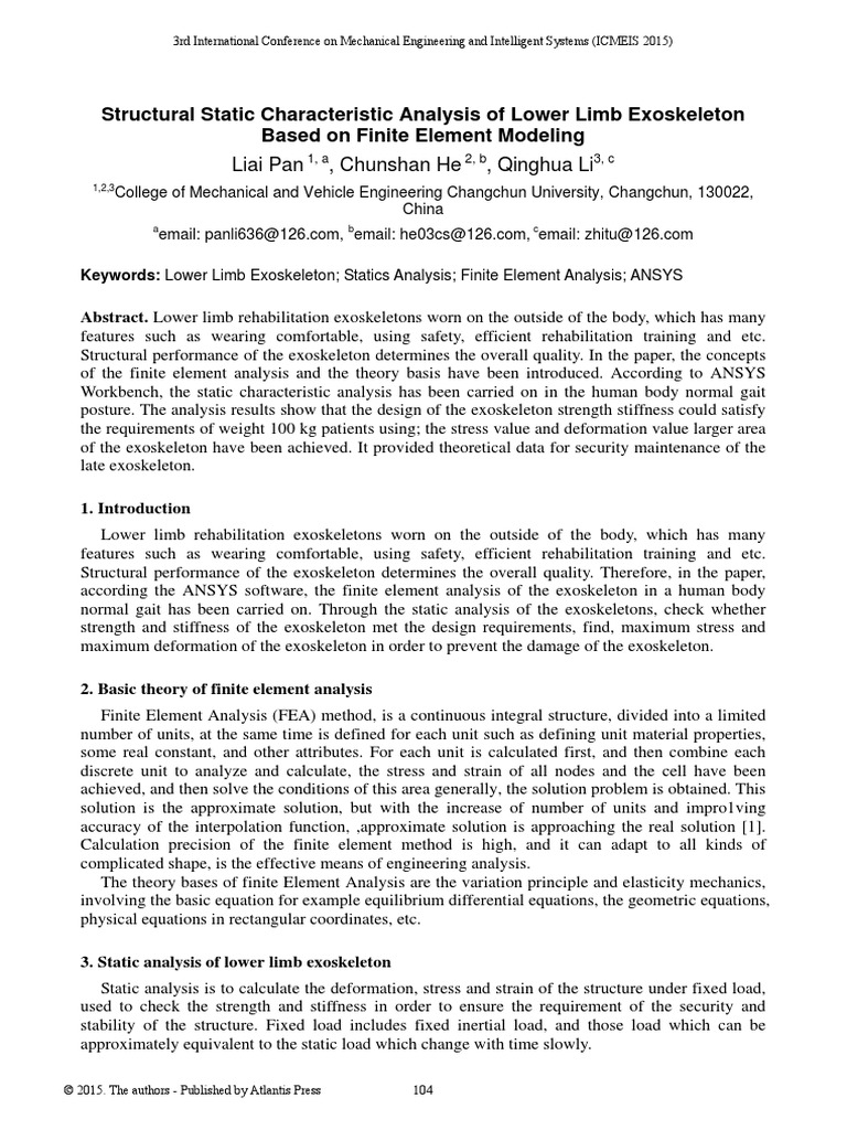 Structural static characteristic analysis of lower limb exoskeleton