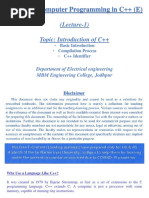 (Lecture-1) Topic: Introduction of C++: EE 355 A: Computer Programming in C++ (E)